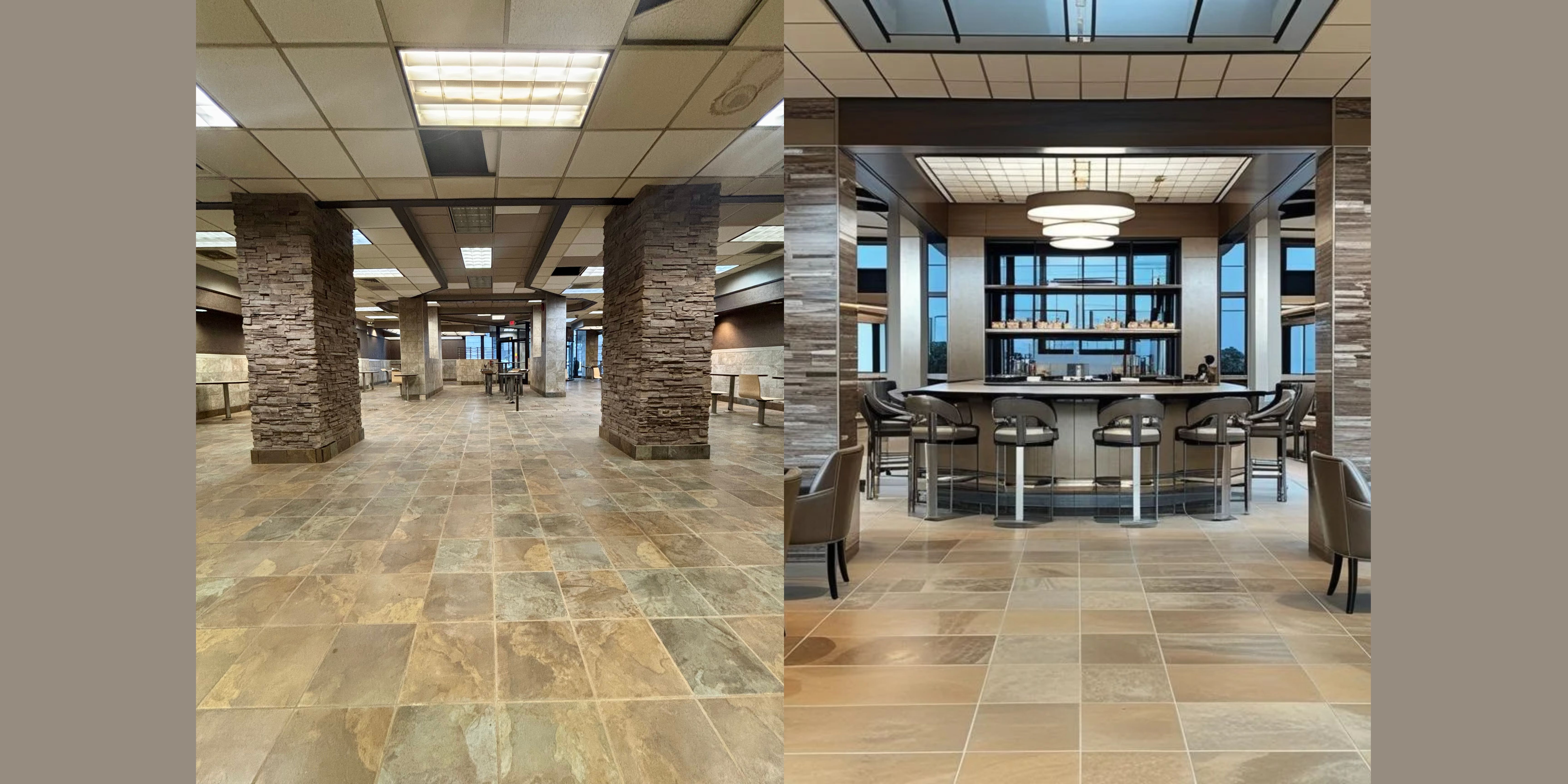 digital rendering of food court into a fancy restaurant